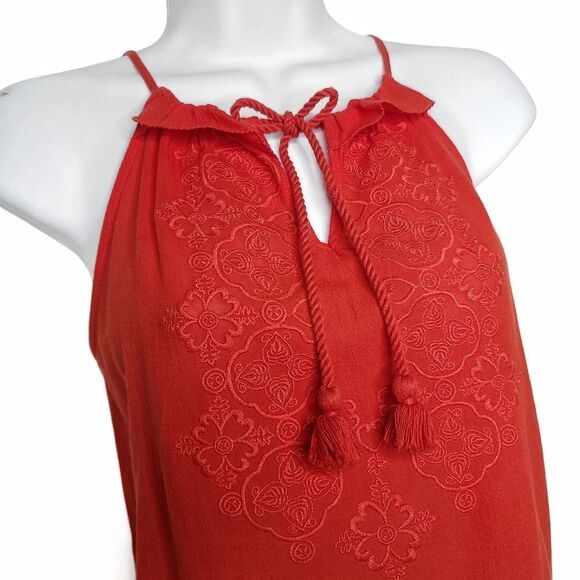 LOFT | Orange Embroidered Twisted Tassel Halter Neck Gauze Top | US XS - Picture 3 of 11